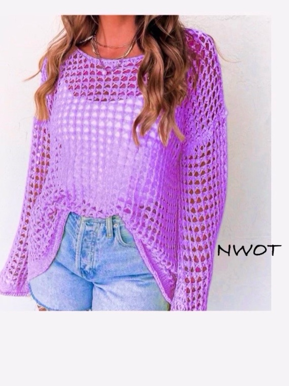 NWOT Rebel Raven Lavender open knit crochet tunic blouse